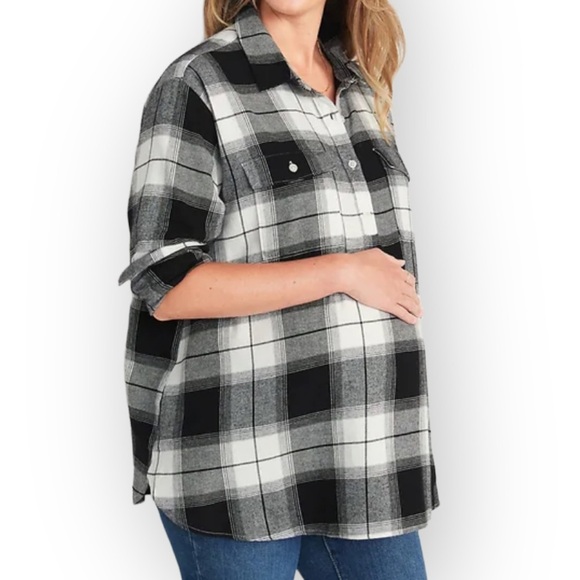 Maternity Black Buffalo Plaid Long Sleeve Boyfriend Shirt. NWT - Picture 4 of 4